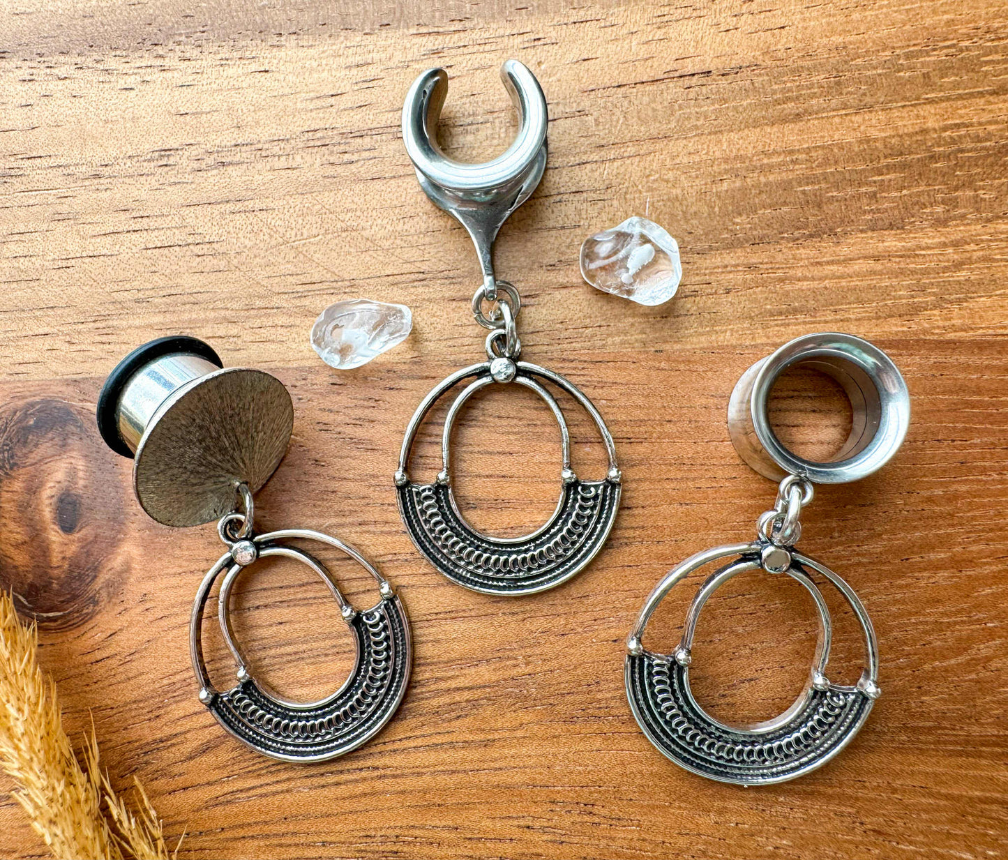 Small Antique Silver Hoops Plug Earrings