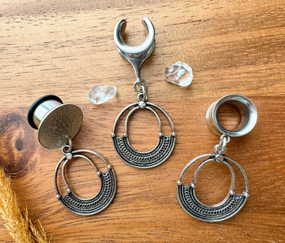 Small Antique Silver Hoops Plug Earrings