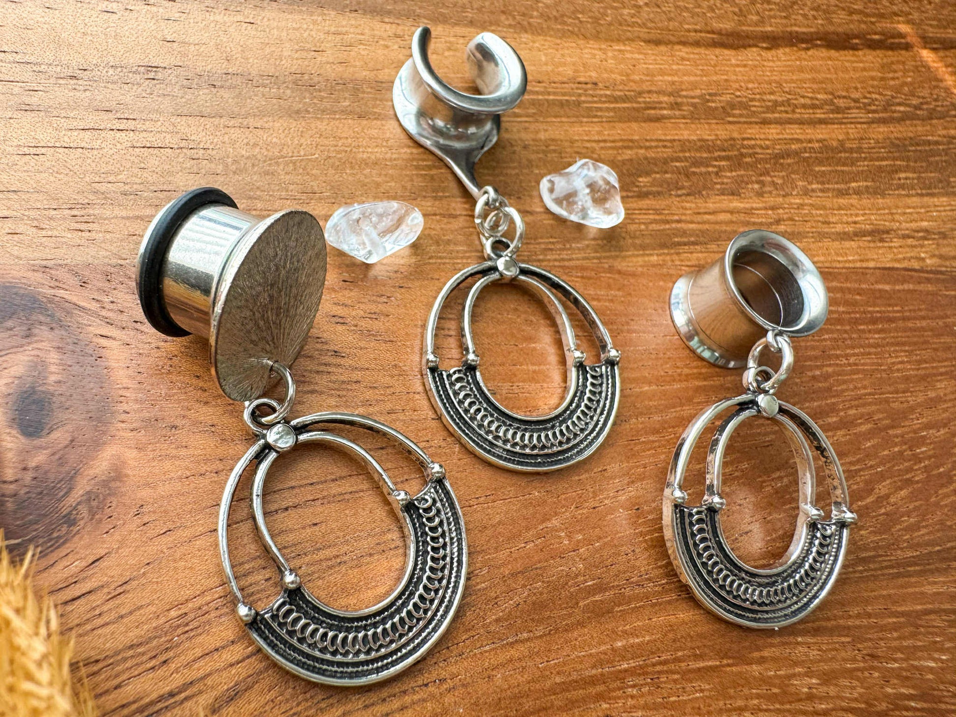 Small Antique Silver Hoops Plug Earrings
