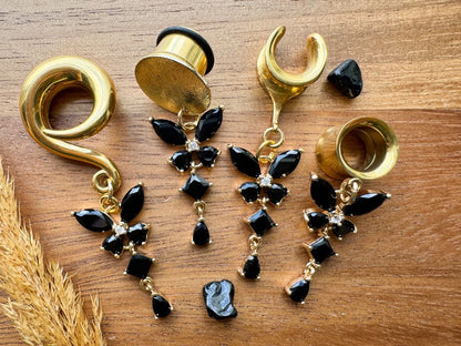 Small Black & Gold Butterflies Plug Earrings