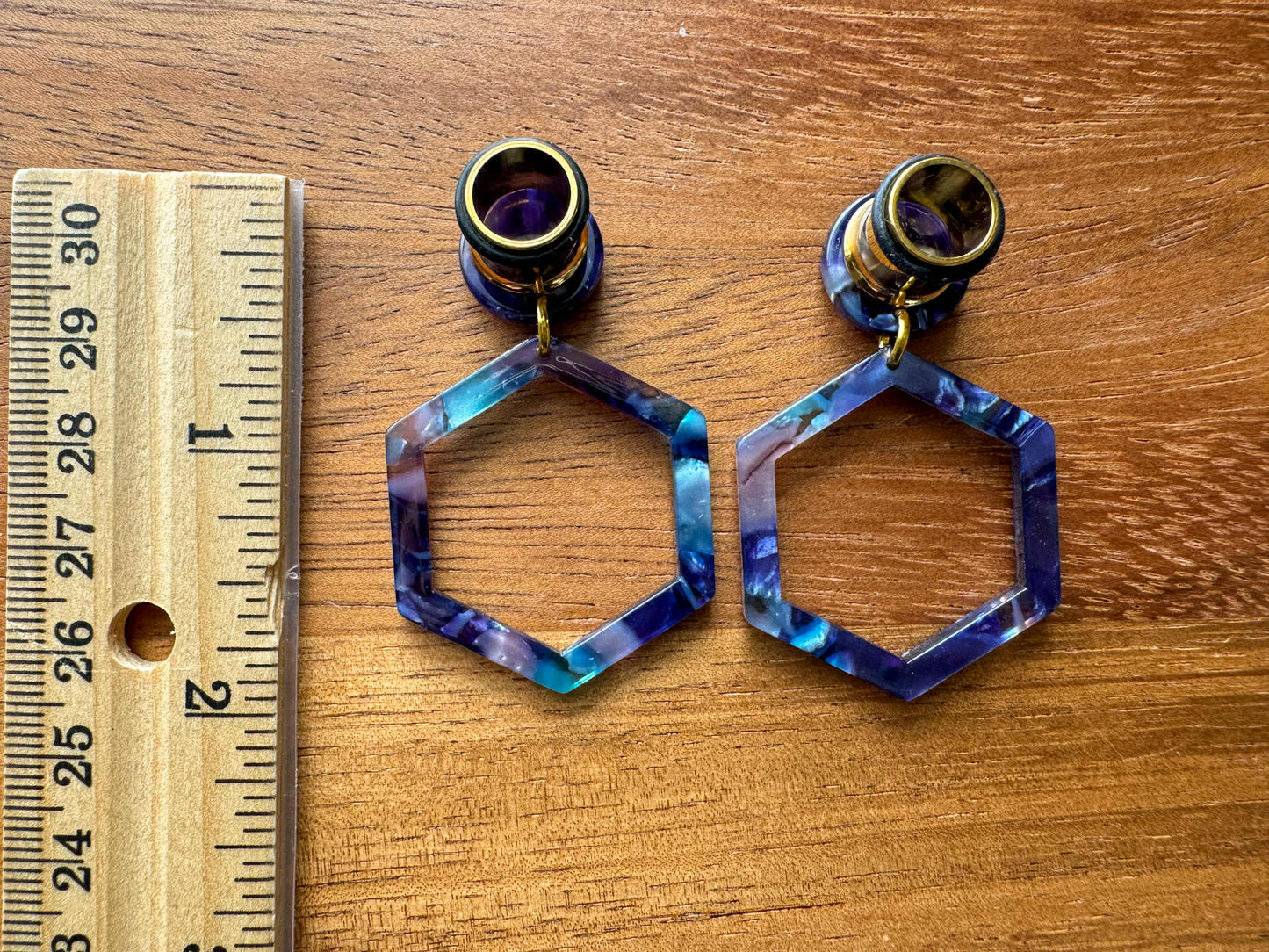 Small Blue/Teal Multi-Color Hexagon Hoops