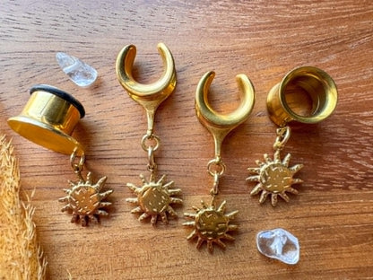 Small Gold Sun Dangles Plug Earrings