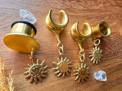 Small Gold Sun Dangles Plug Earrings