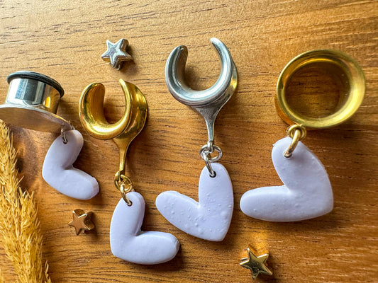 Small Lavender Polymer Clay Hearts Plug Earrings
