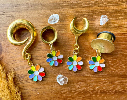 Small Rainbow Daisies Plug Earrings