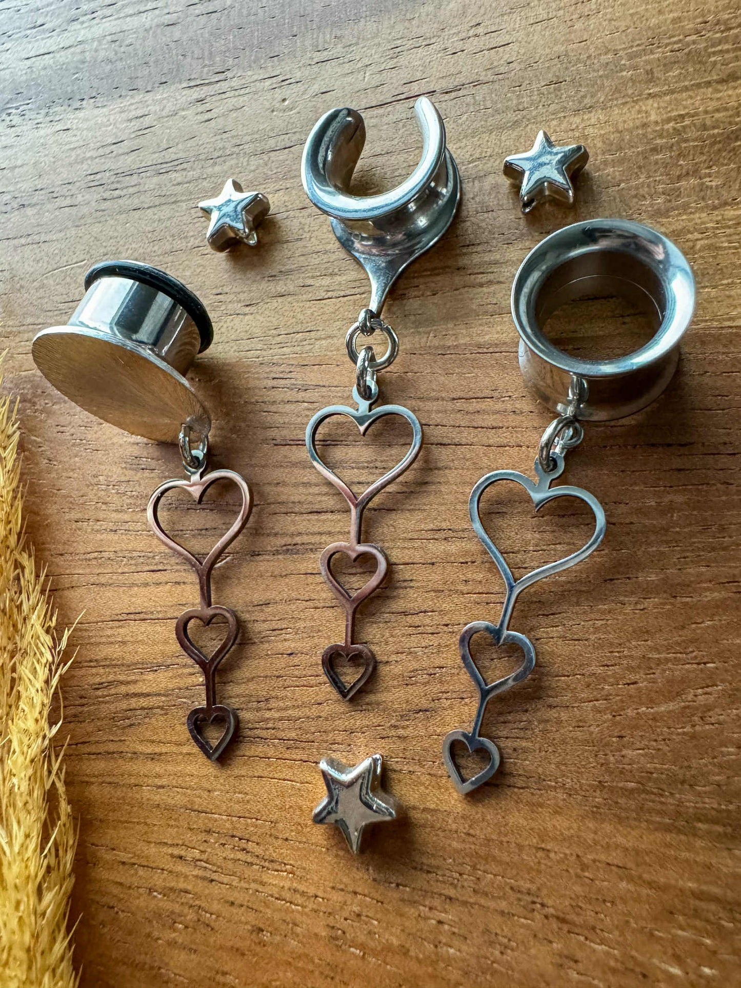Small Steel Hearts Plug Earrings