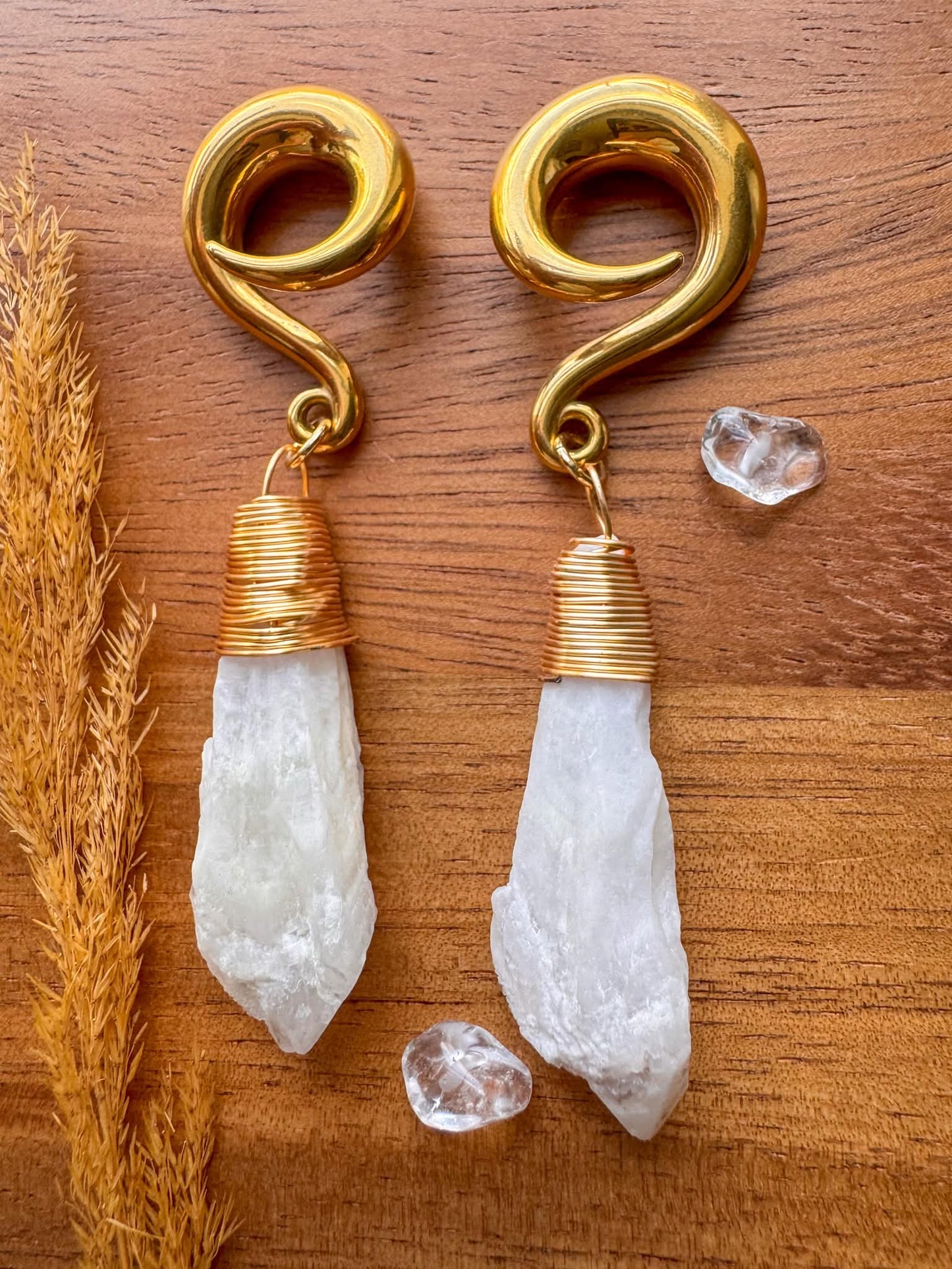 Snow Quartz Dangles Plug Earrings