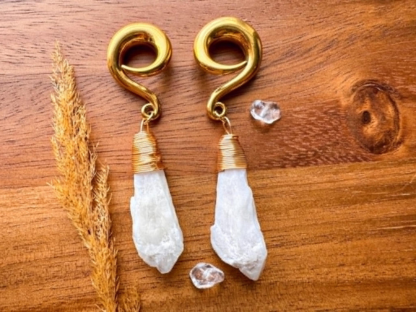 Snow Quartz Dangles Plug Earrings