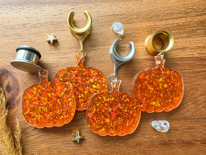 'Sparkling Harvest' Pumpkins Plug Earrings