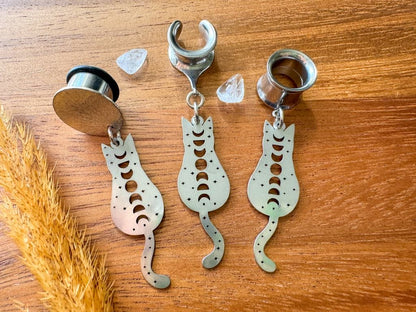 Stainless Steel Celestial Cats Plug Earrings