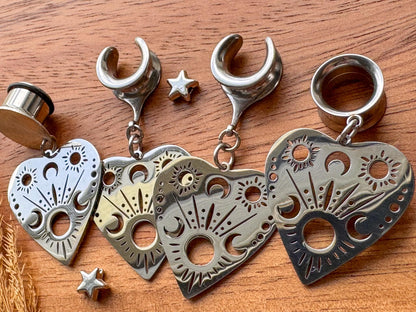Stainless Steel Crescent Moon Hearts Plug Earrings