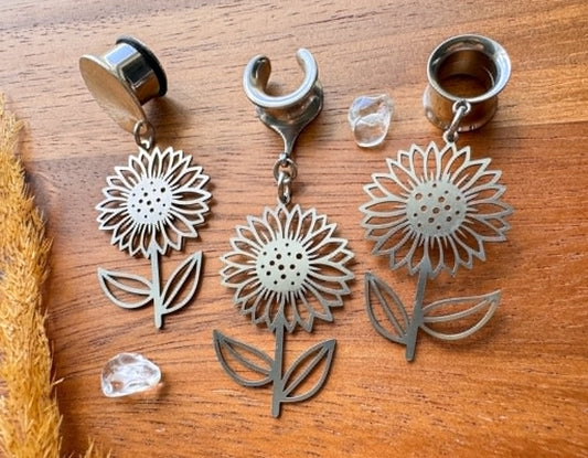 Stainless Steel Sunflower Plants Plug Earrings