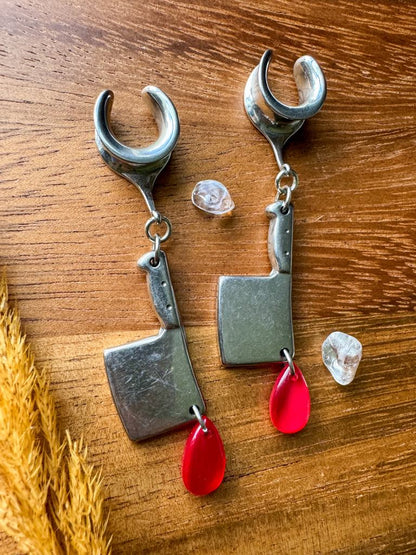Steel Bloody Cleavers Plug Earrings