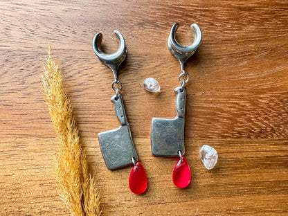 Steel Bloody Cleavers Plug Earrings