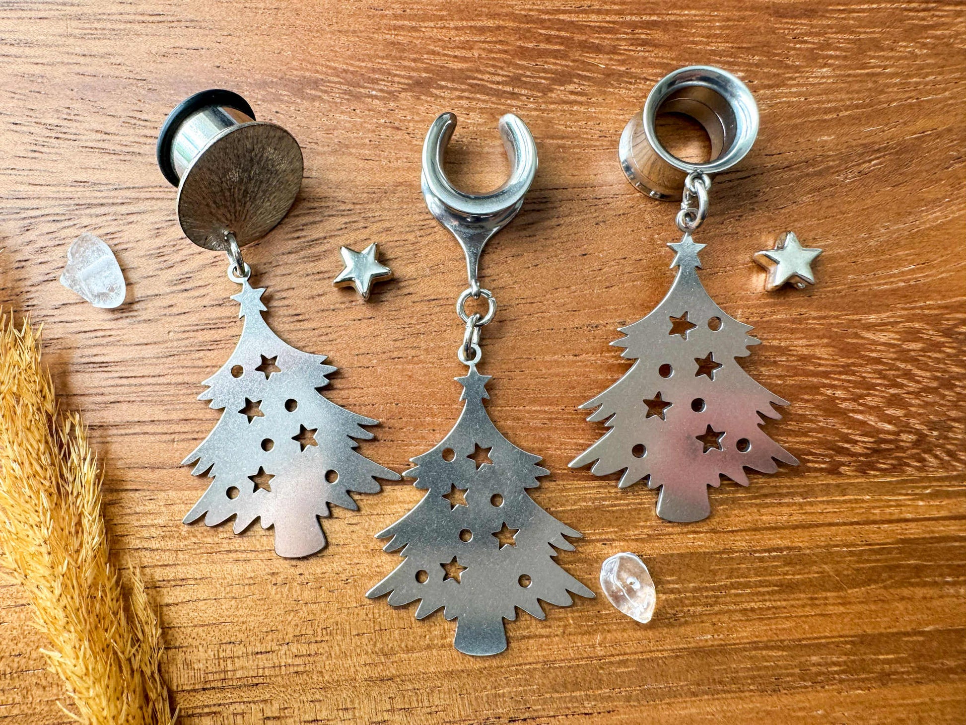 Steel Christmas Trees Plug Earrings