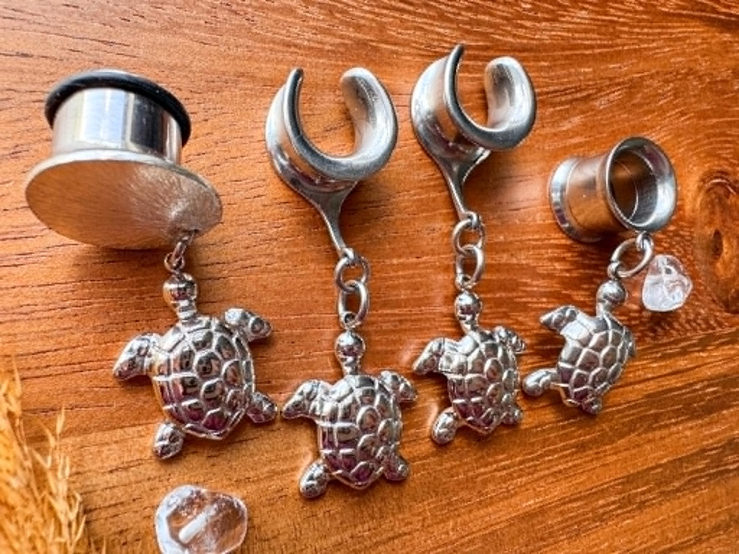 Steel Sea Turtle Dangles Plug Earrings