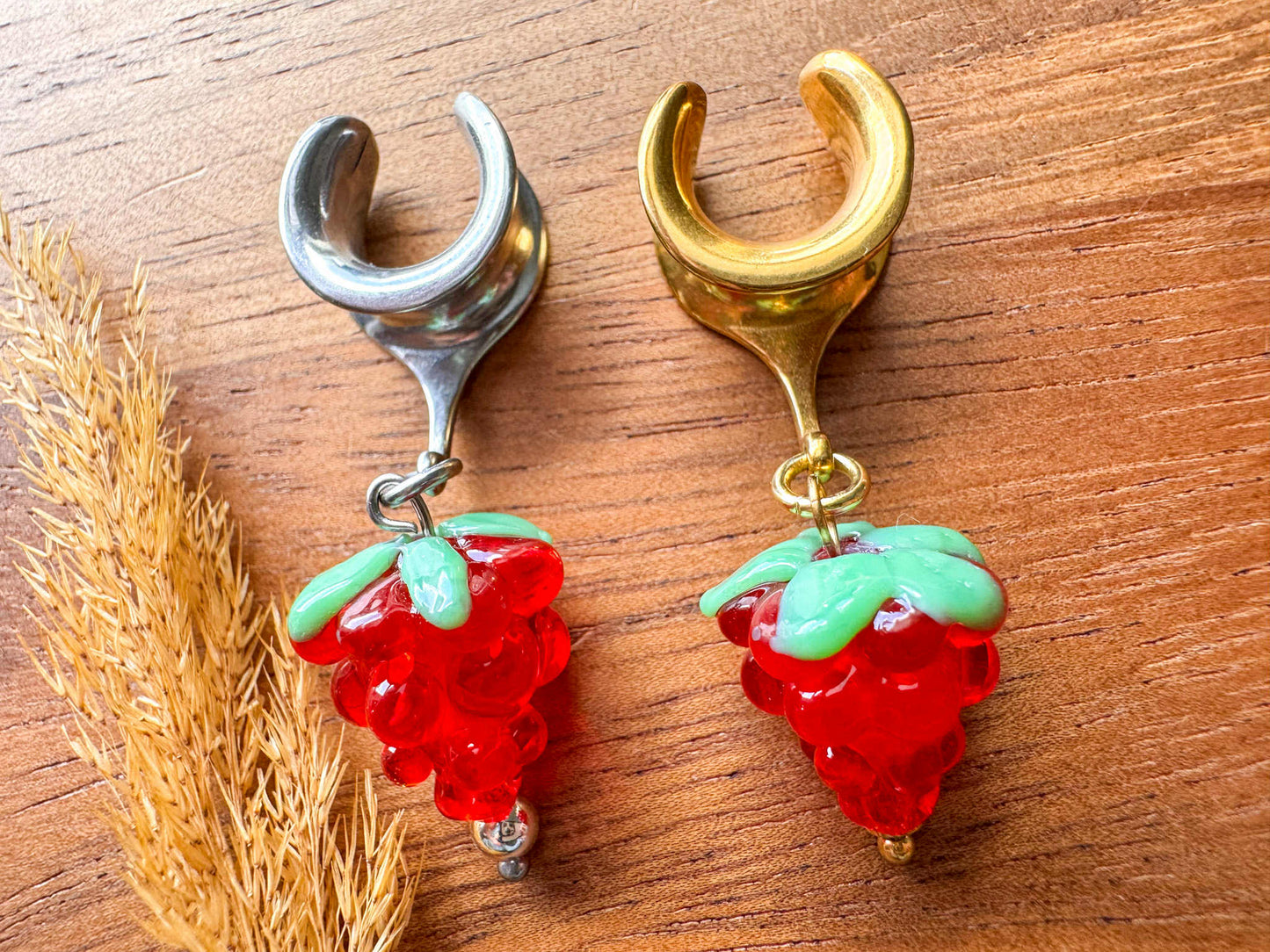 Sweet Red Raspberries Plug Earrings
