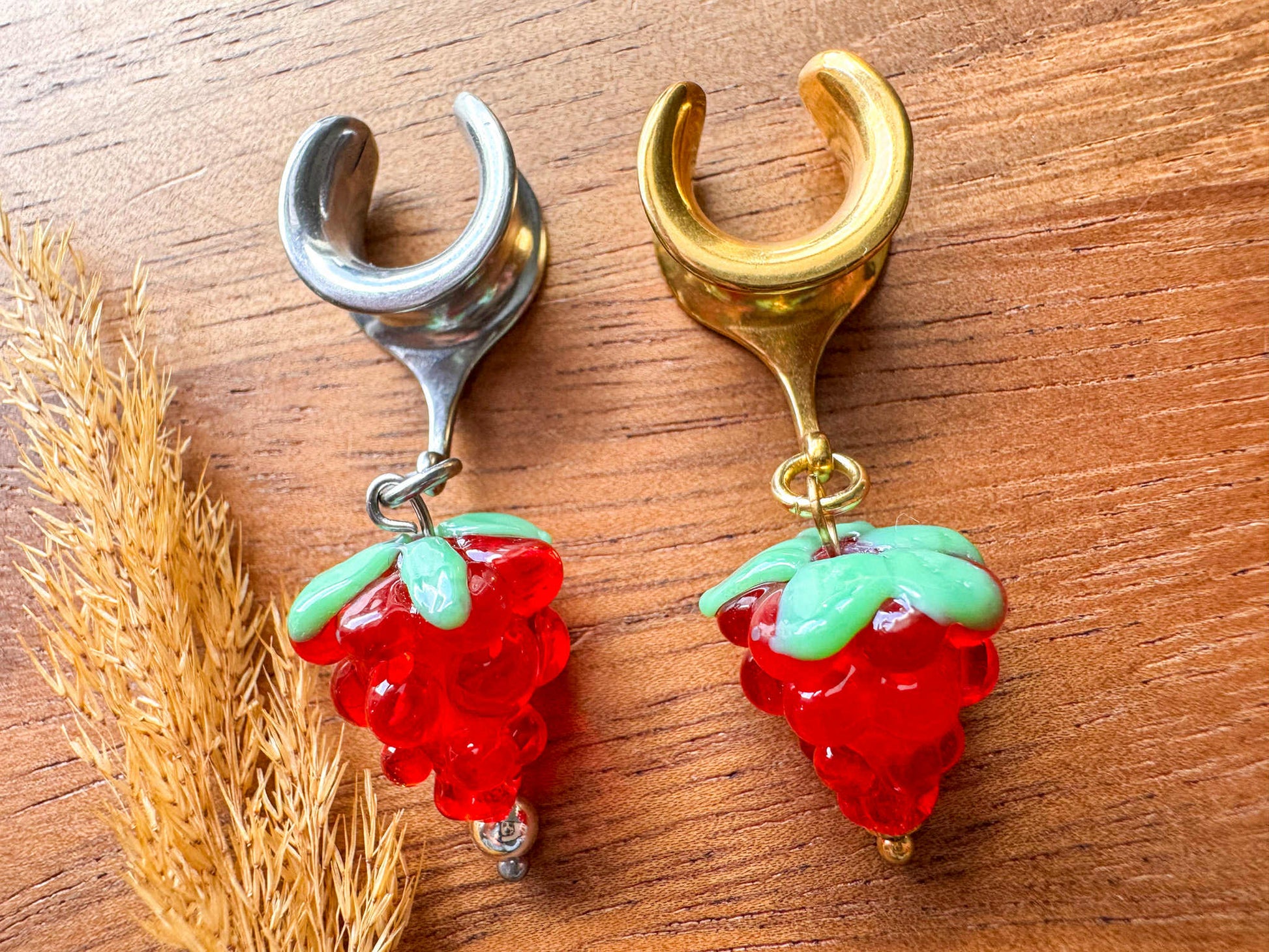 Sweet Red Raspberries Plug Earrings