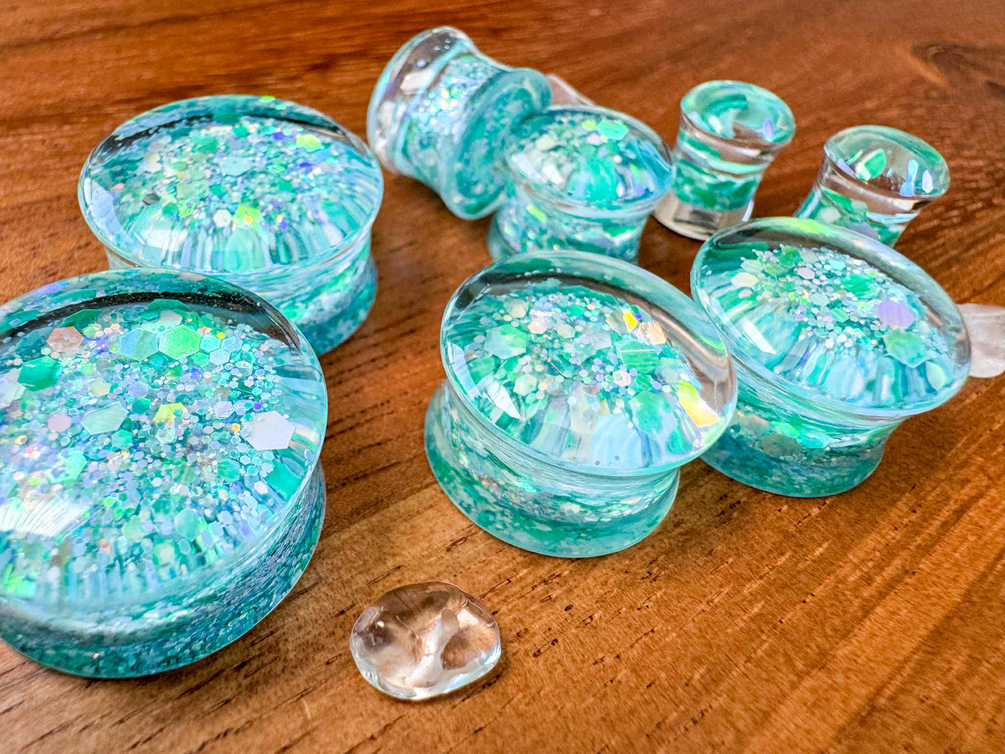 Teal Shimmer Glitter Acrylic Plug Earrings