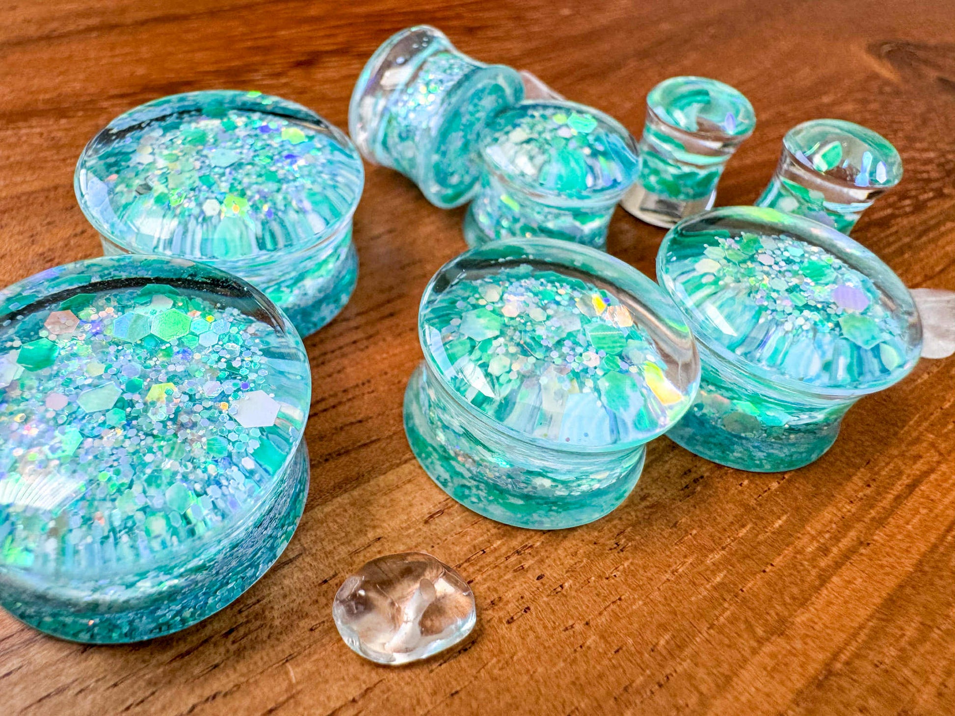 Teal Shimmer Glitter Acrylic Plug Earrings