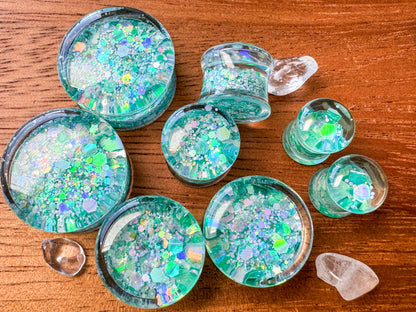 Teal Shimmer Glitter Acrylic Plug Earrings