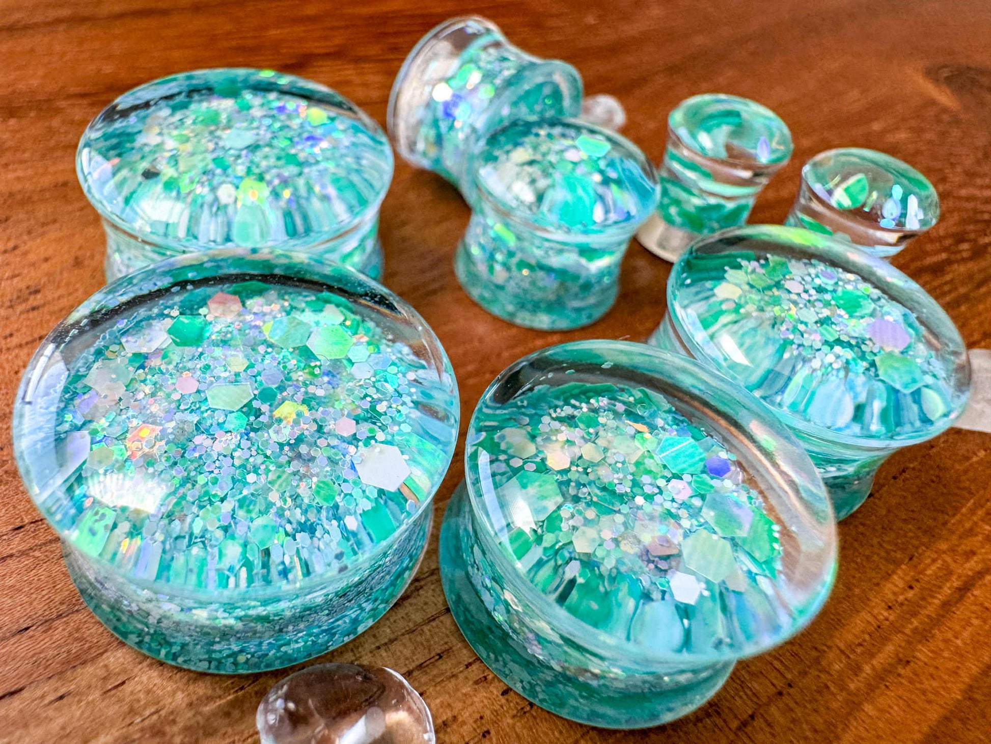 Teal Shimmer Glitter Acrylic Plug Earrings