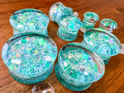 Teal Shimmer Glitter Acrylic Plug Earrings