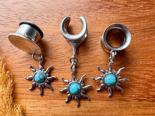 Tropical Turquoise Suns Plug Earrings