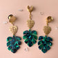 Two Tier Gold & Green Monstera Earrings