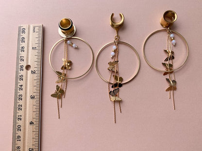 18k Gold Hoops With Butterfly Strands