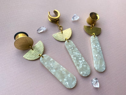 White Marble Acetate Dangles With Gold Accent