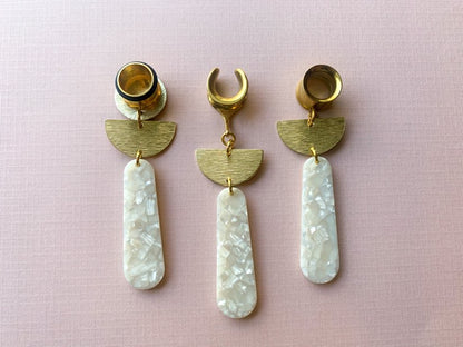 White Marble Acetate Dangles With Gold Accent