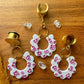 White & Purple Floral Dangles Plug Earrings
