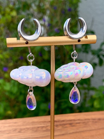 White & Silver Iridescent Raincloud Earrings
