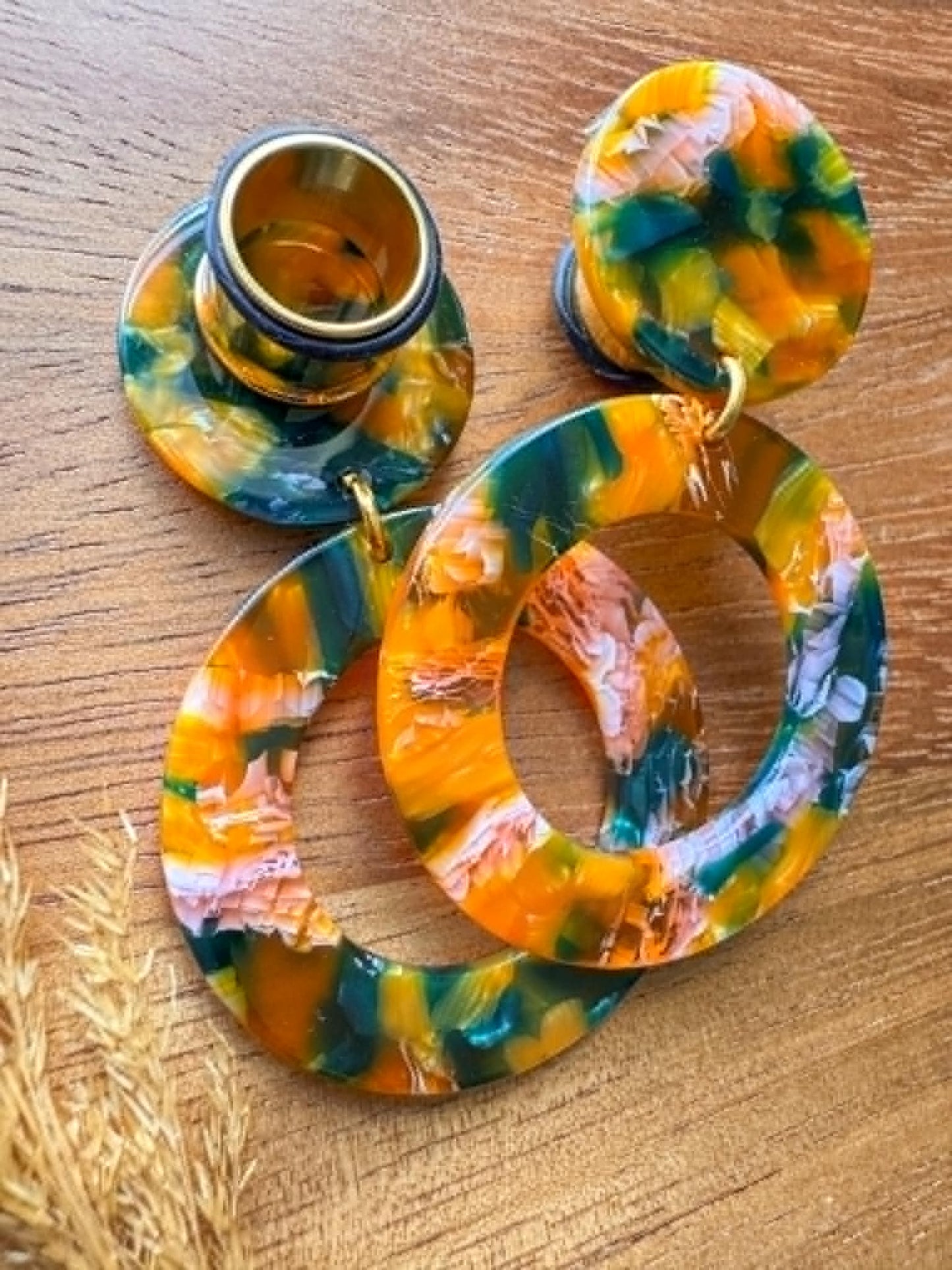 YellowPinkGreen Multicolor Acetate Hoops Plug Earrings