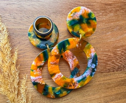YellowPinkGreen Multicolor Acetate Hoops Plug Earrings