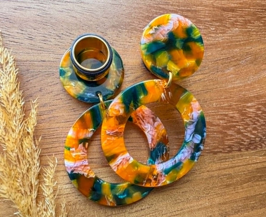YellowPinkGreen Multicolor Acetate Hoops Plug Earrings