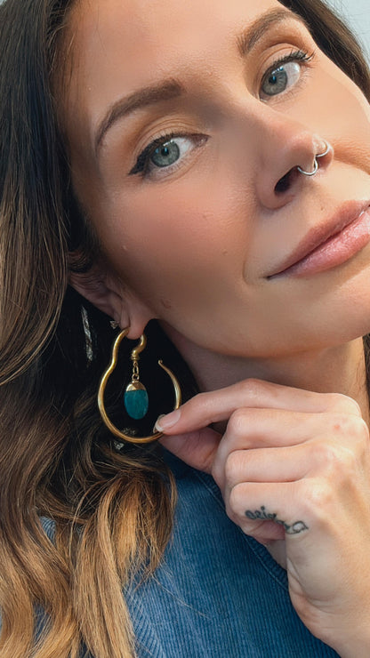 Gold Steel Hangers With Blue Agate Pendant