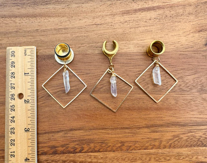 Gold Square With Faux Aura Quartz Dangle