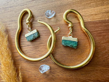 Gold Steel Hangers With Green Dyed Quartz Pendant