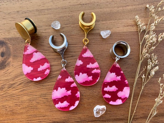  Gold or Silver Acrylic Pink Cloud Earrings