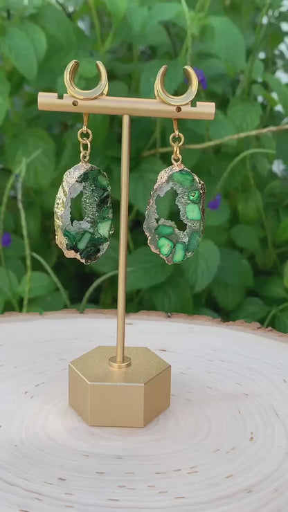 Gold & Green Druzy Dangles