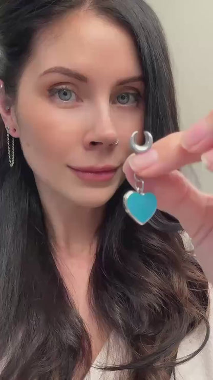 Rhodium Plated Teal Hearts