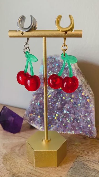 Gold or Silver Red Cherry Dangles