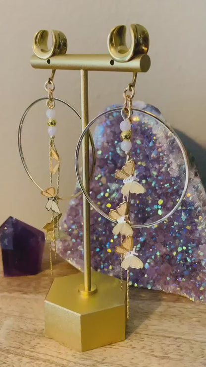 18k Gold Hoops With Butterfly Strands