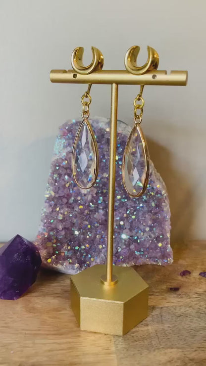 Gold Crystal Tear Drops Plug Earrings