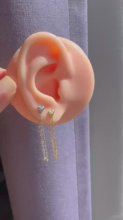 Silver or Gold Heart Chain Earrings