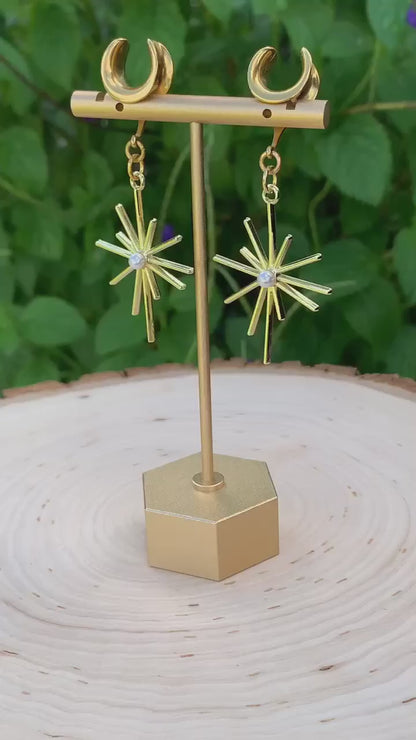 Gold Stars With Faux Pearl Plug Earrings