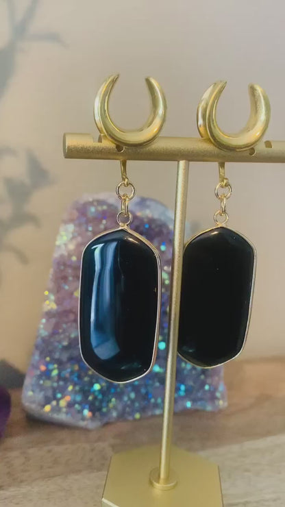 Gold Trimmed Black Agate Dangles