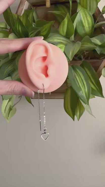 Silver Heart Threader Earrings